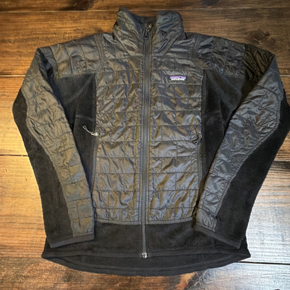 Patagonia Nano Puff Hybrid Jacket Womens Medium Black Insulated Fleece 83326